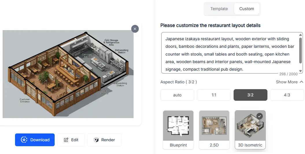 prompt input with a customized restaurant layout