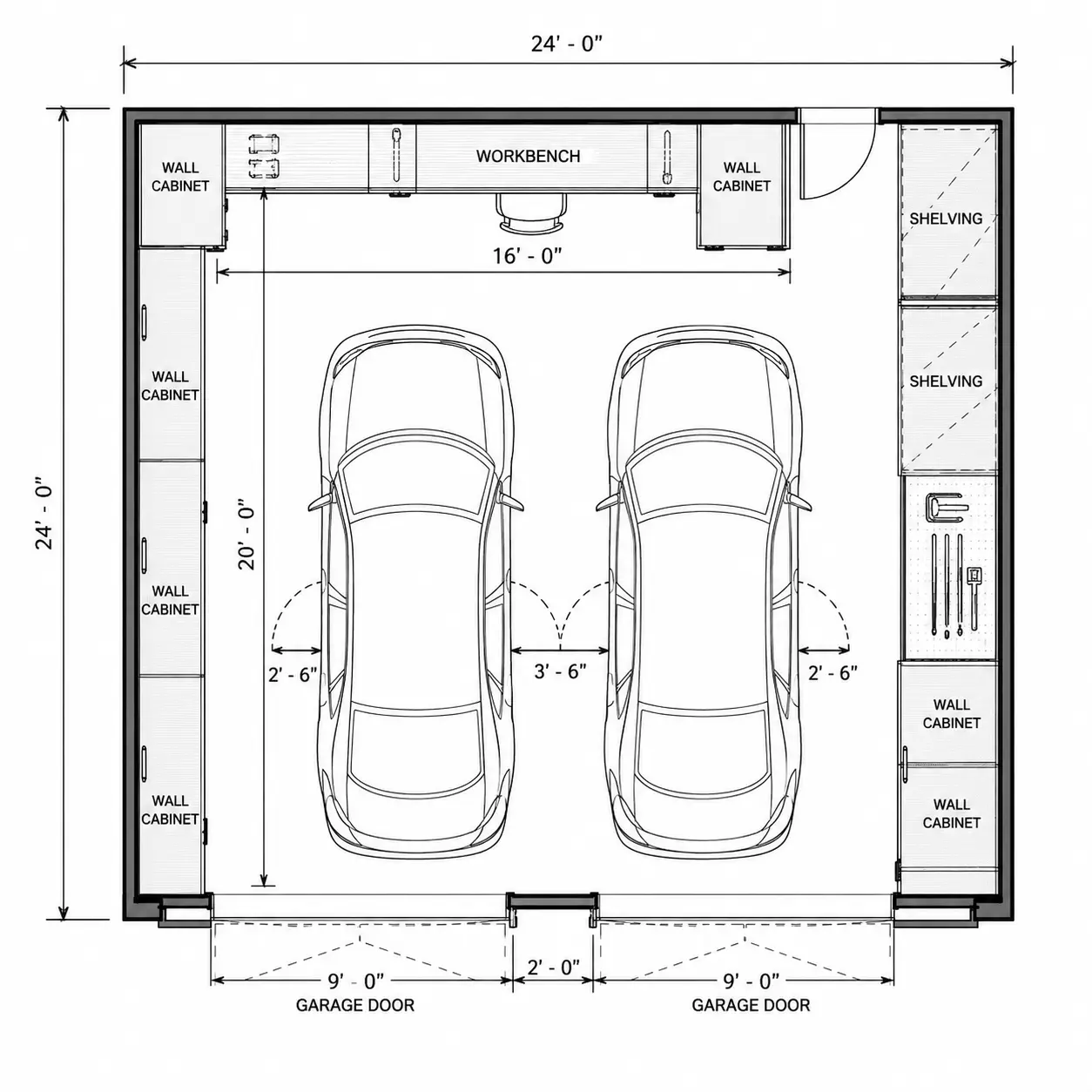 24x24ft garage floor plan