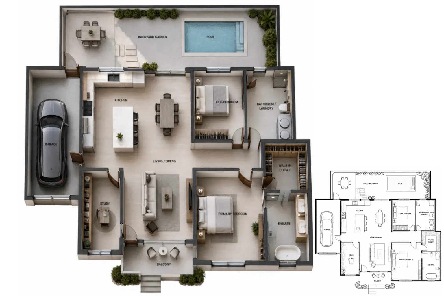 minimalist top view villa