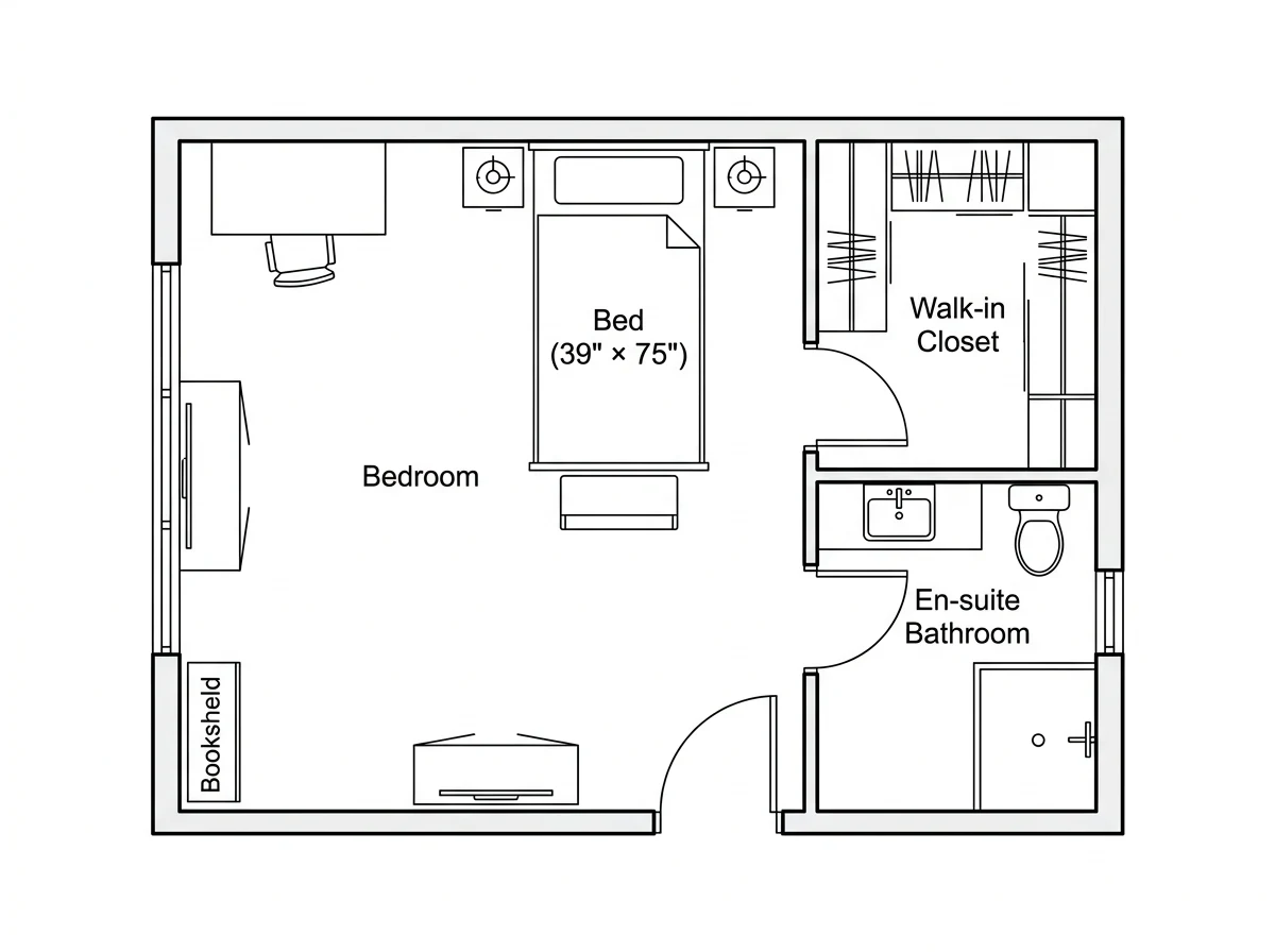 Bedroom floor plan with walk-in closet