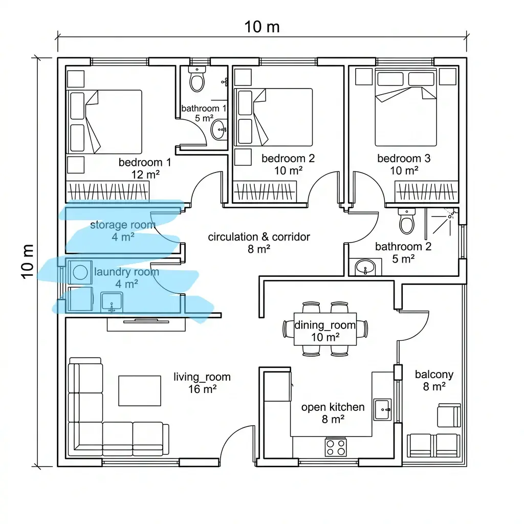 10x10m floor plan