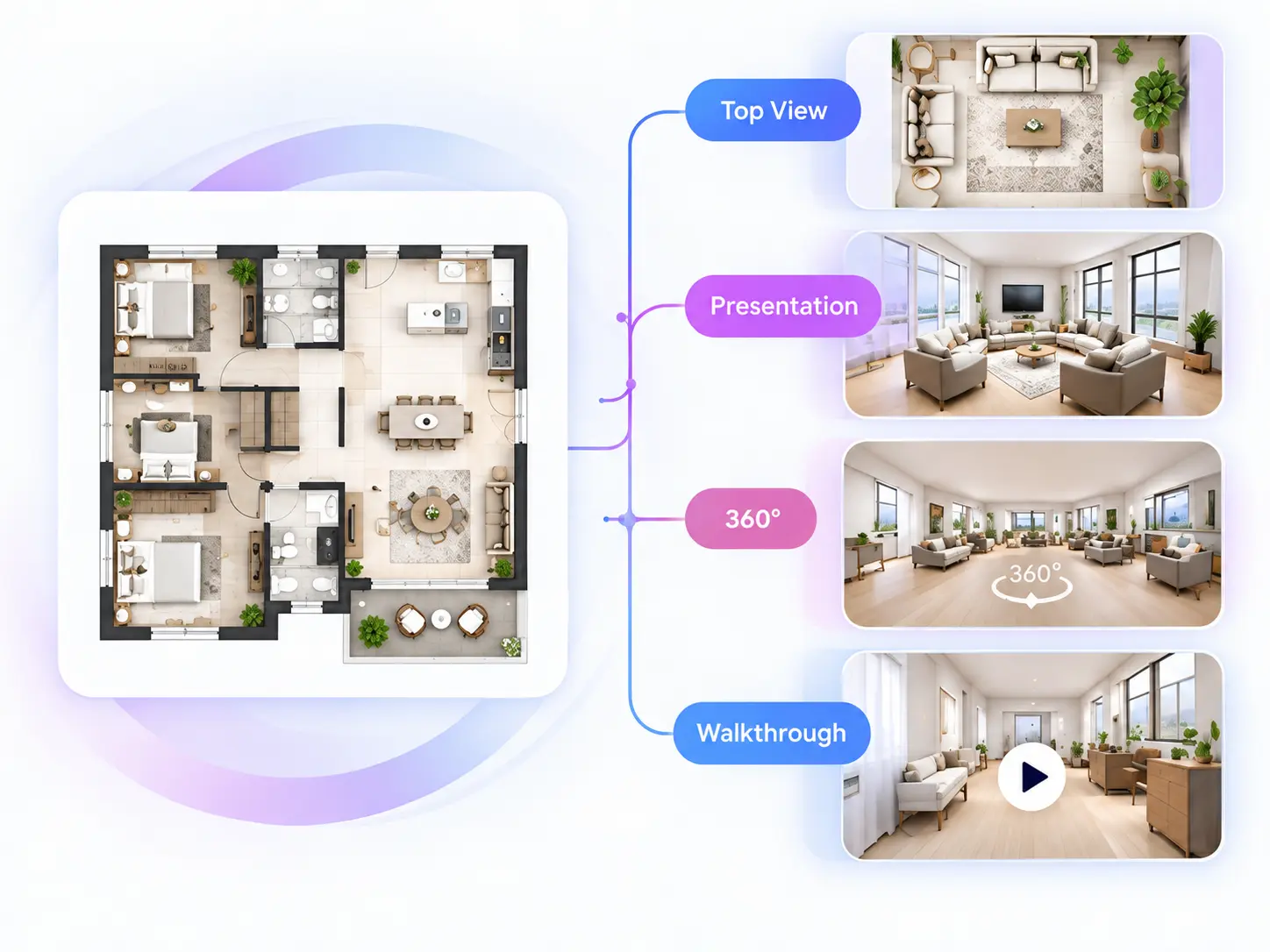 One House Plan with four visual styles