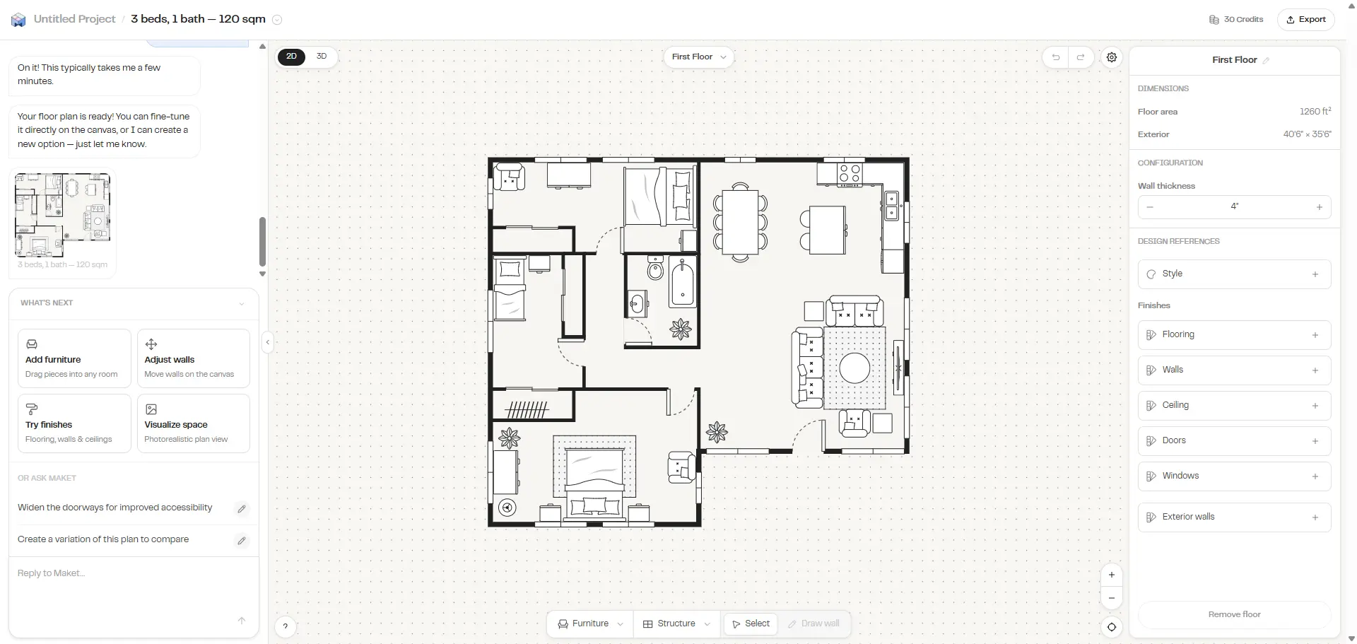 Maket AI floor plan example