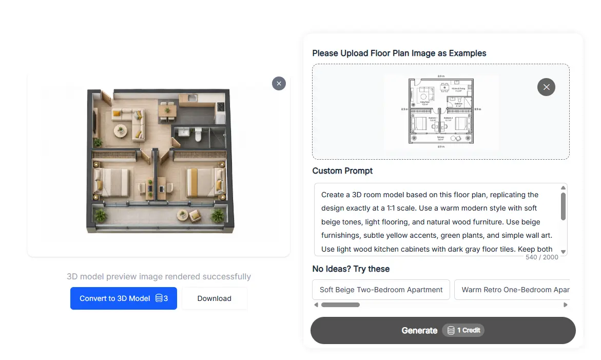 Floor Plan Maker to 3D Model Page