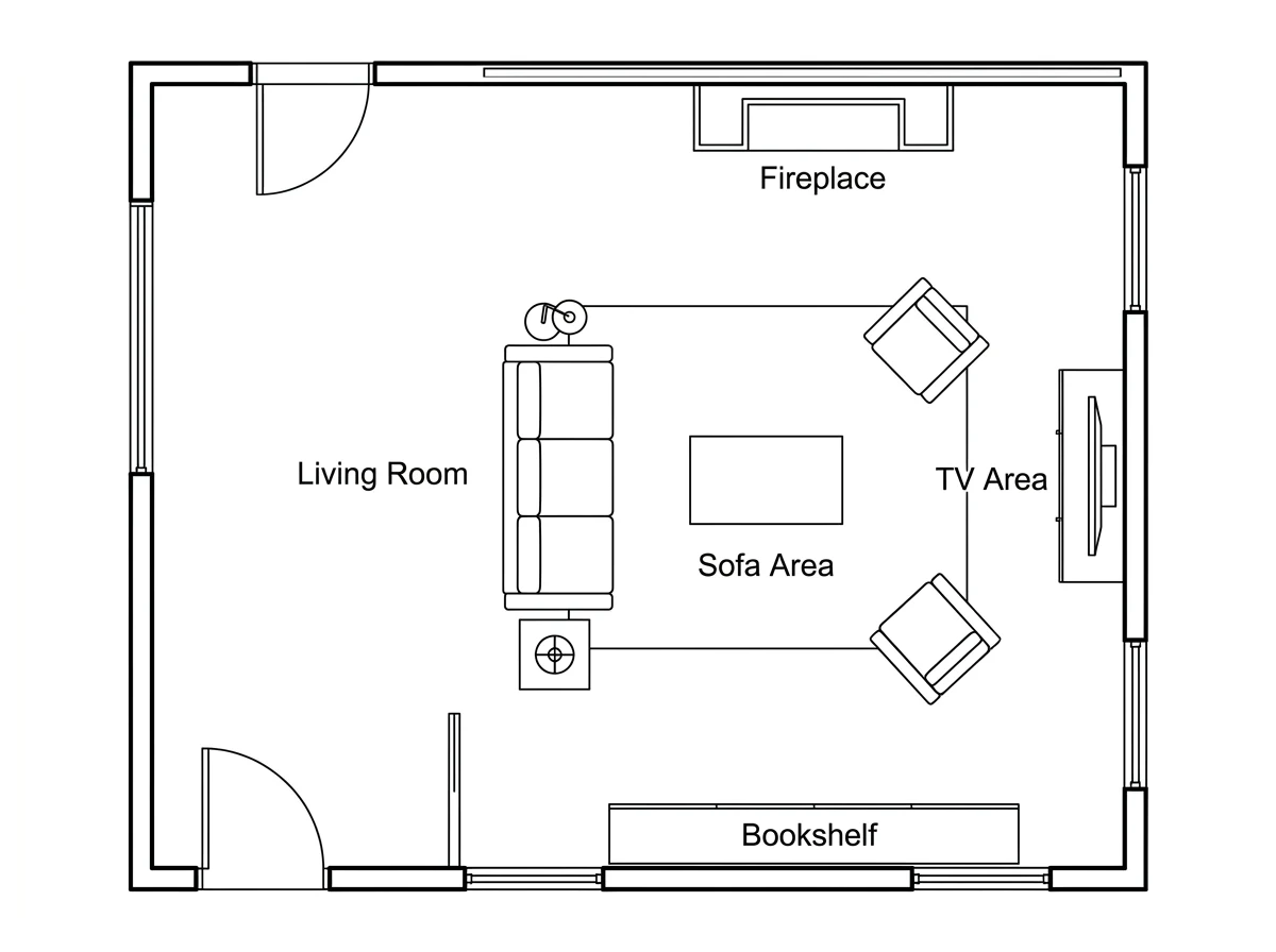 Living room floor plan with seating area