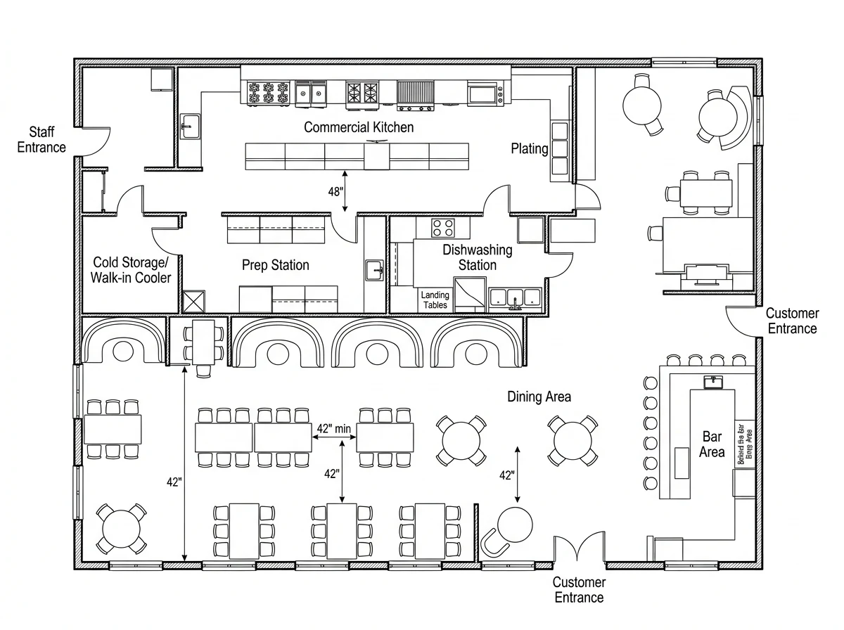 Restaurant floor plan with dining area