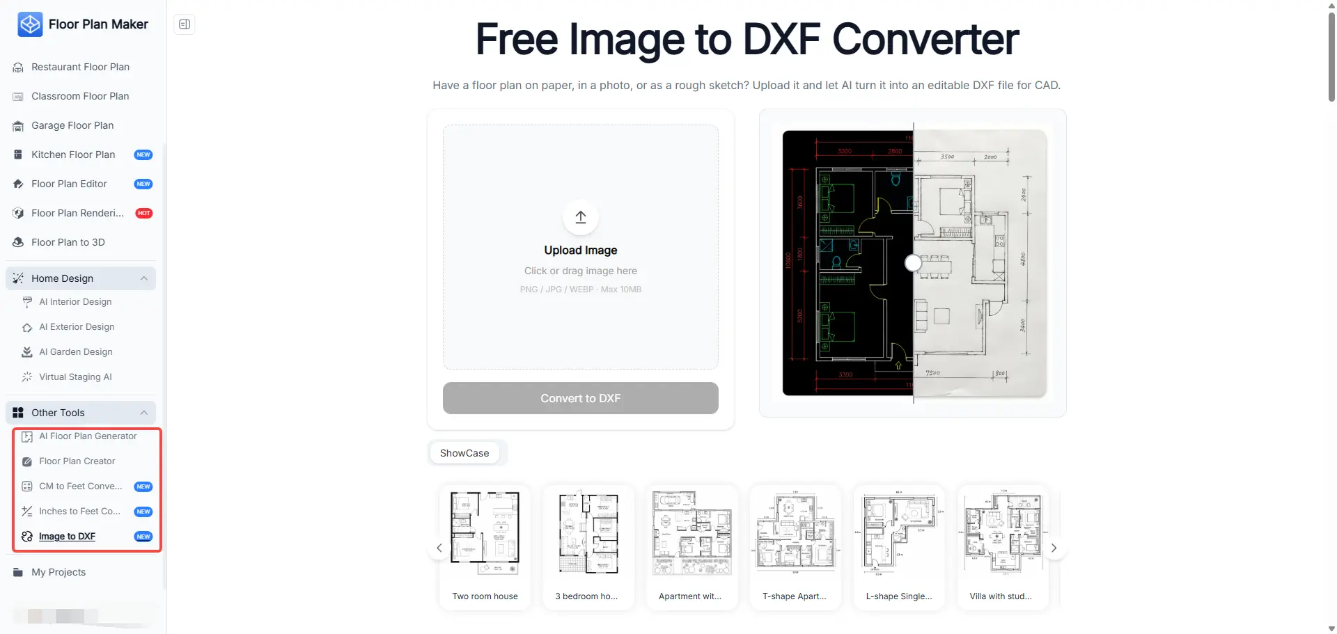 floor plan maker image to dxf converter