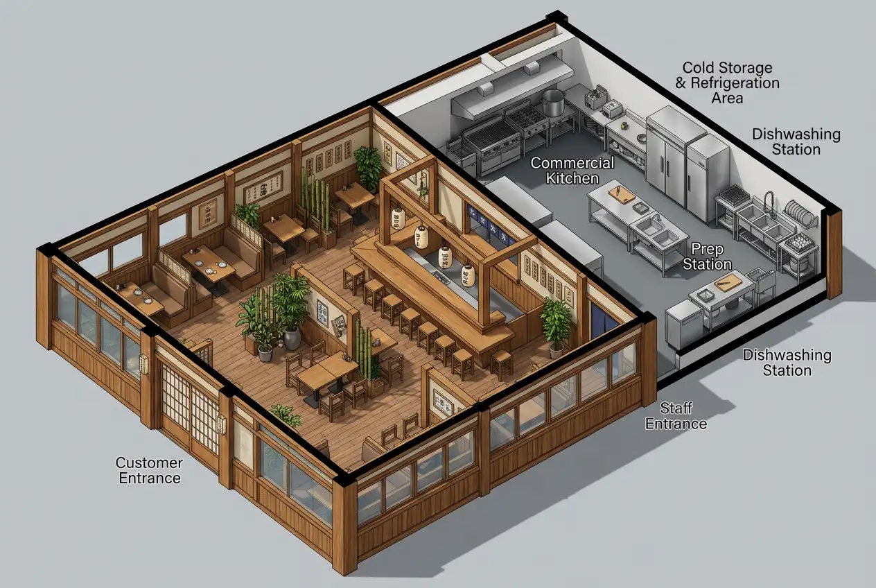 Japanese izakaya restaurant layout