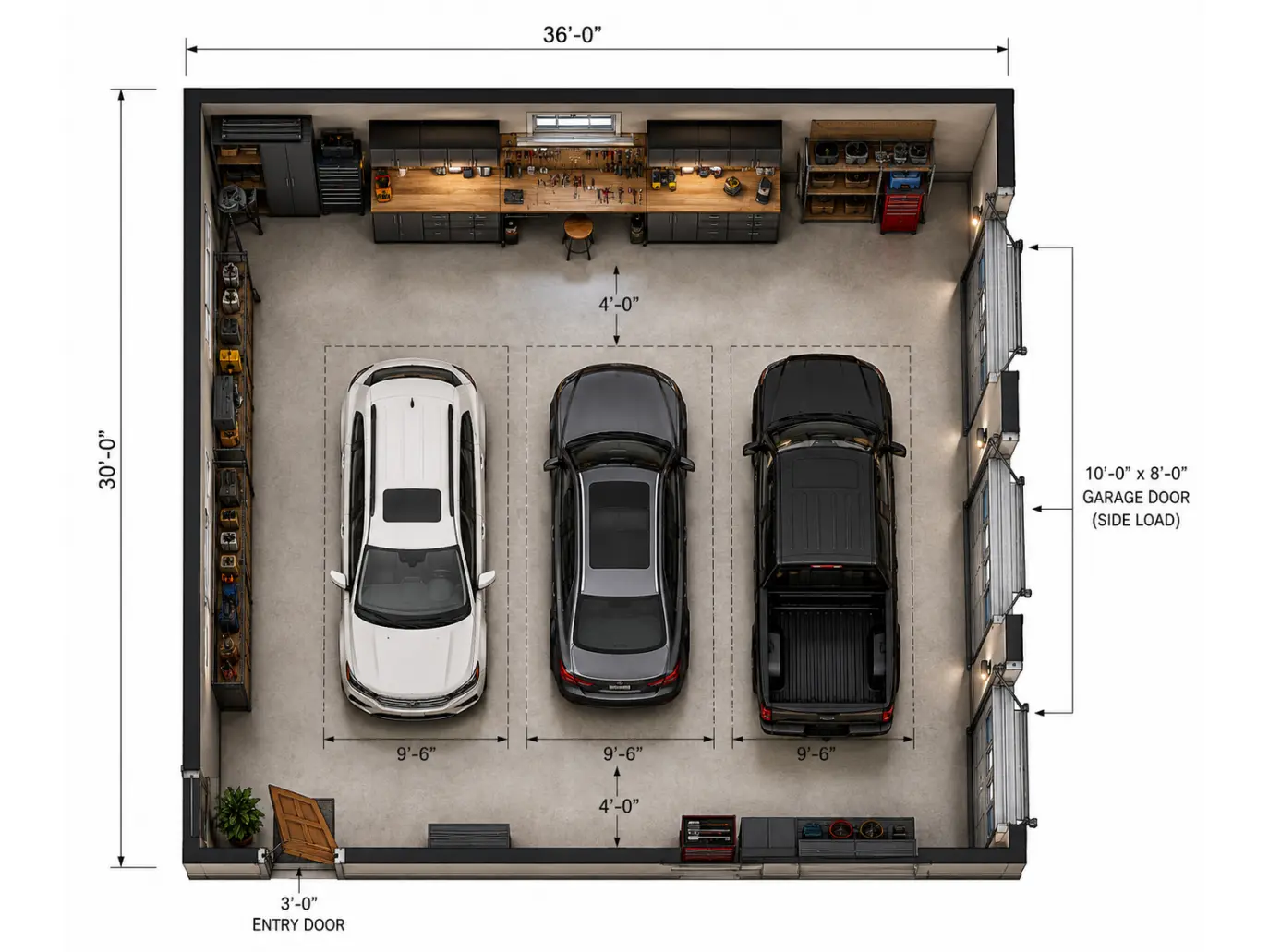Side Load Garage 2.5D Floor Plan