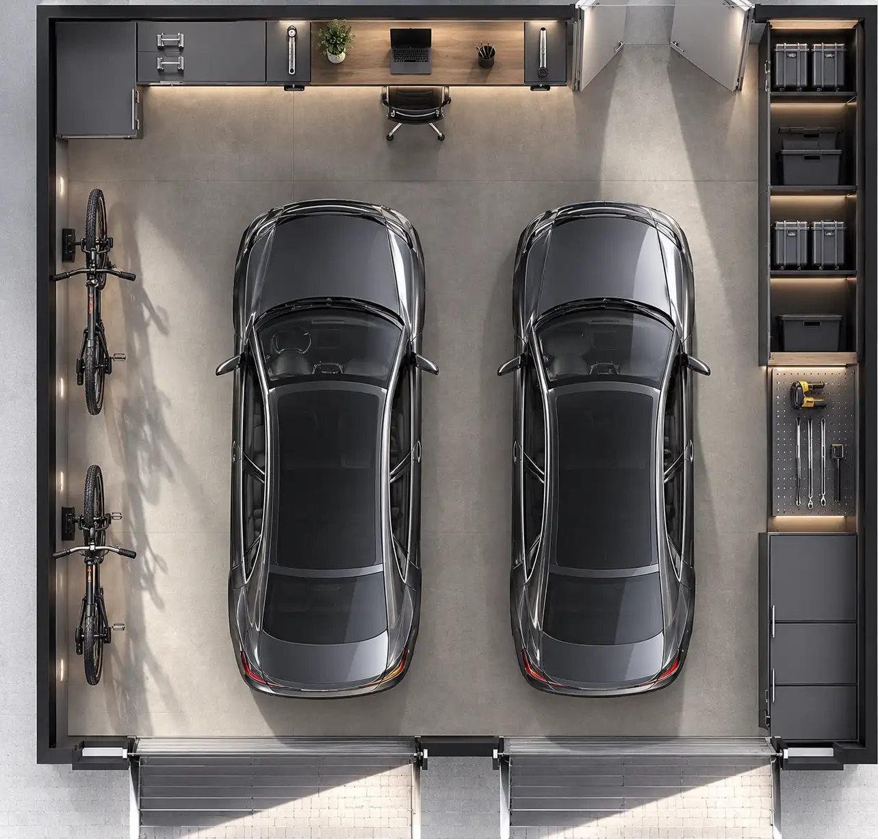 Modern Minimalist style garage 3d top view
