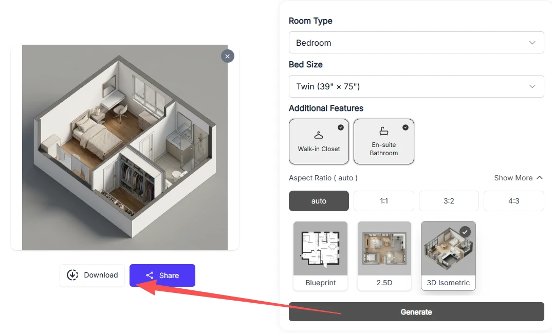 AI-generated room floor plan ready to share