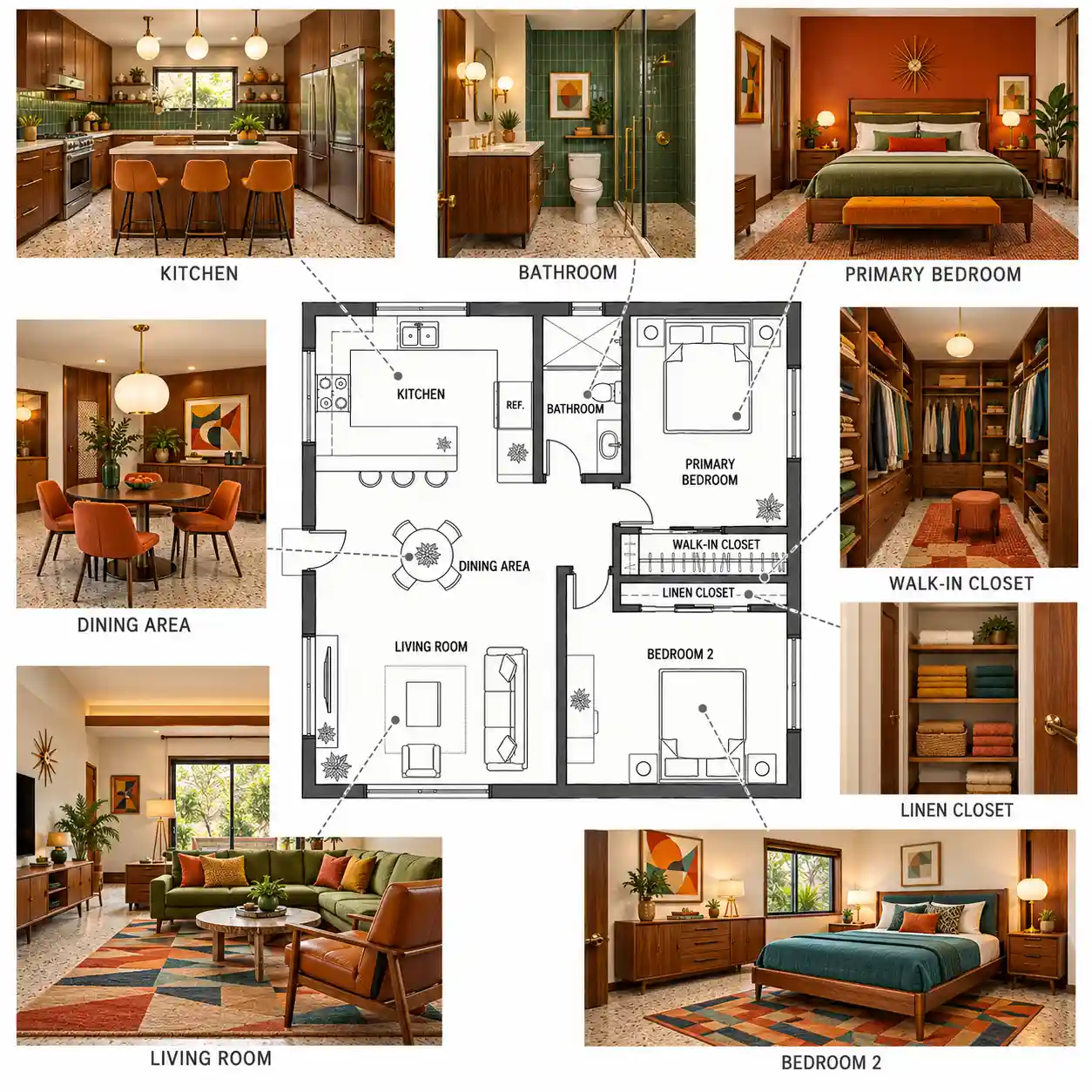 Mid-Century Modern Style Photorealistic Interior Rendering Image