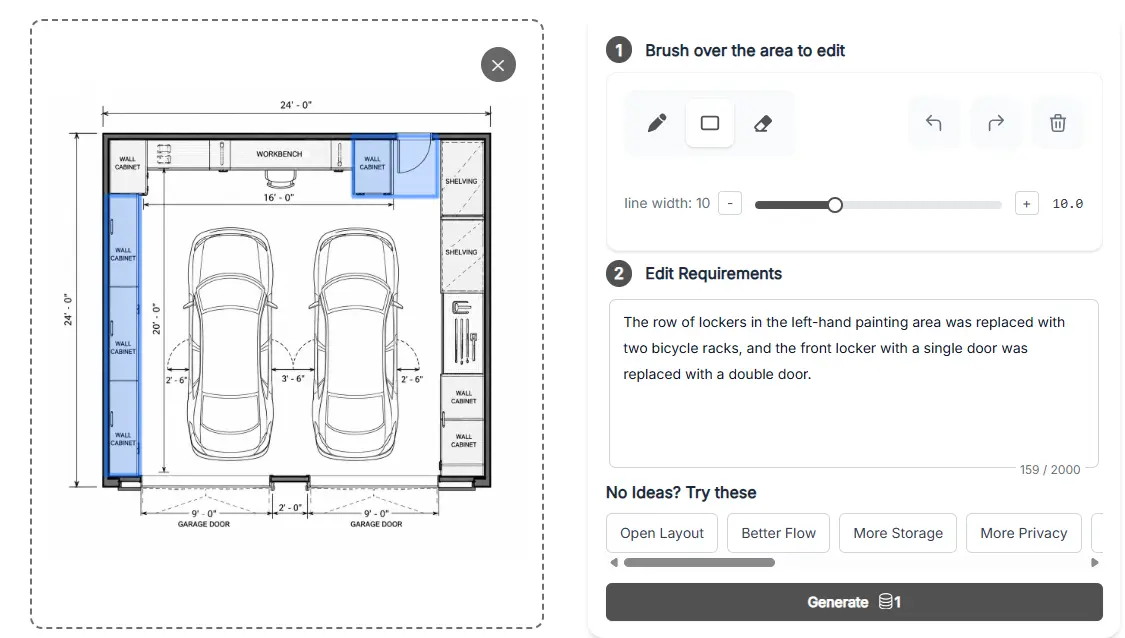 Edited garage floor plan screenshot