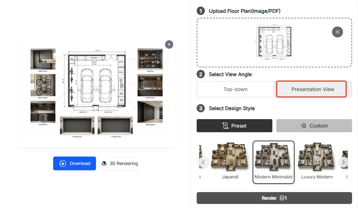 garage Presentation View screenshot