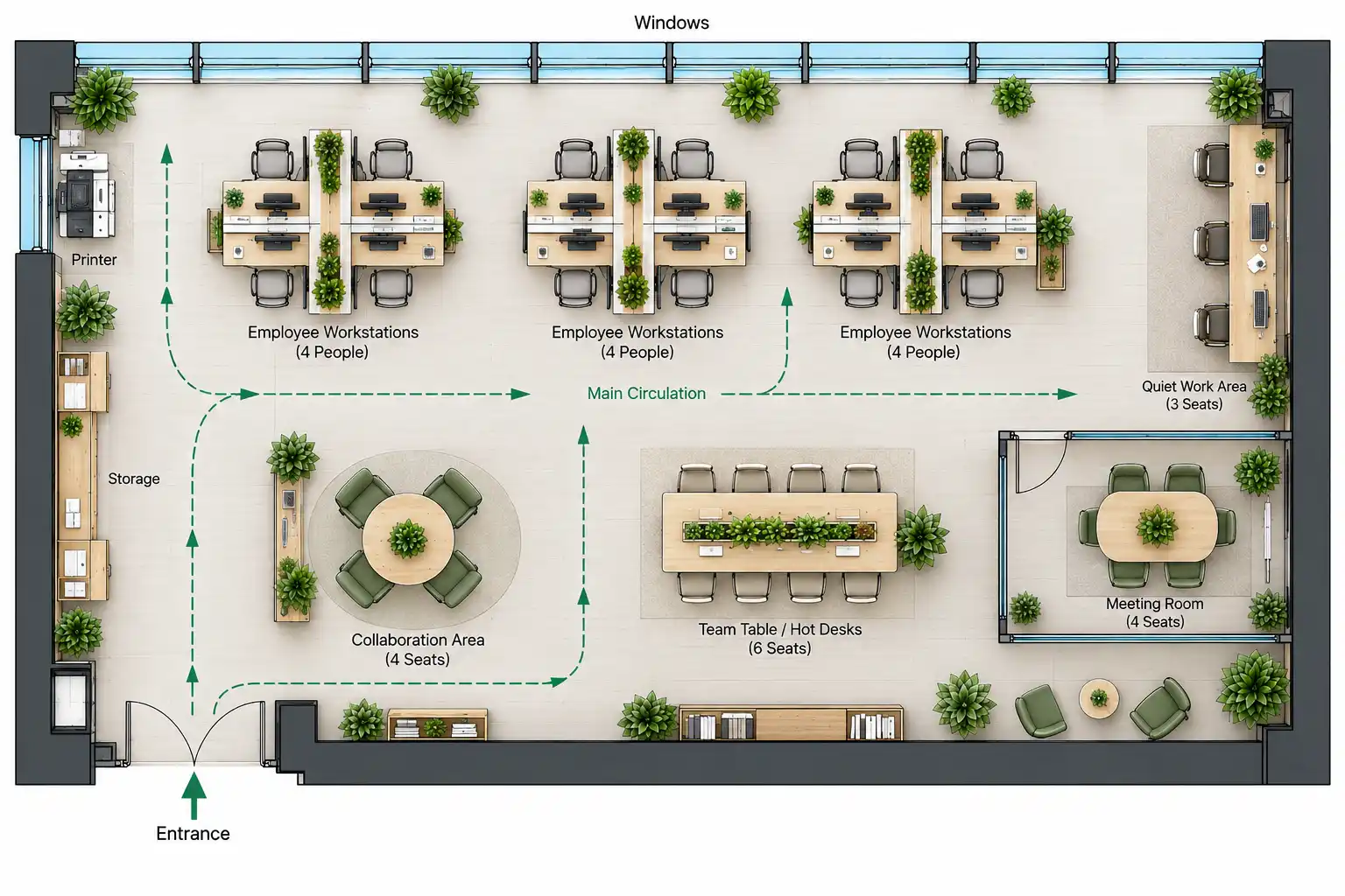Open-Plan Feng Shui Office Layout