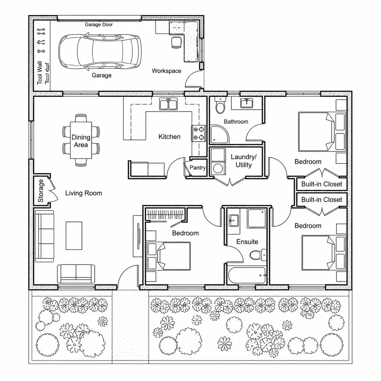 house floor plan after adding garage and frontyard