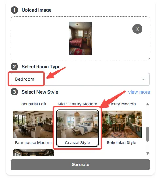 choose your room type and redesign style