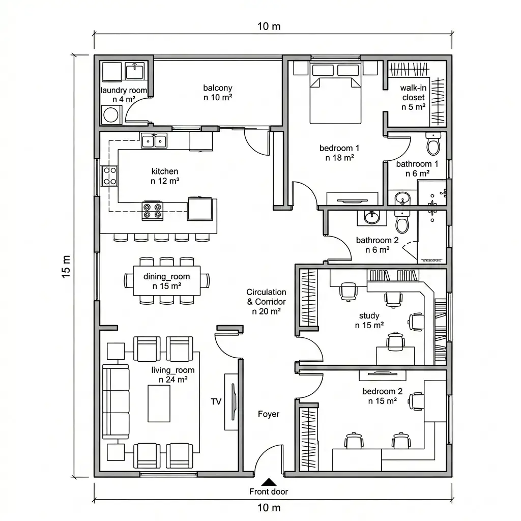 10x15m apartment after reconfigure room