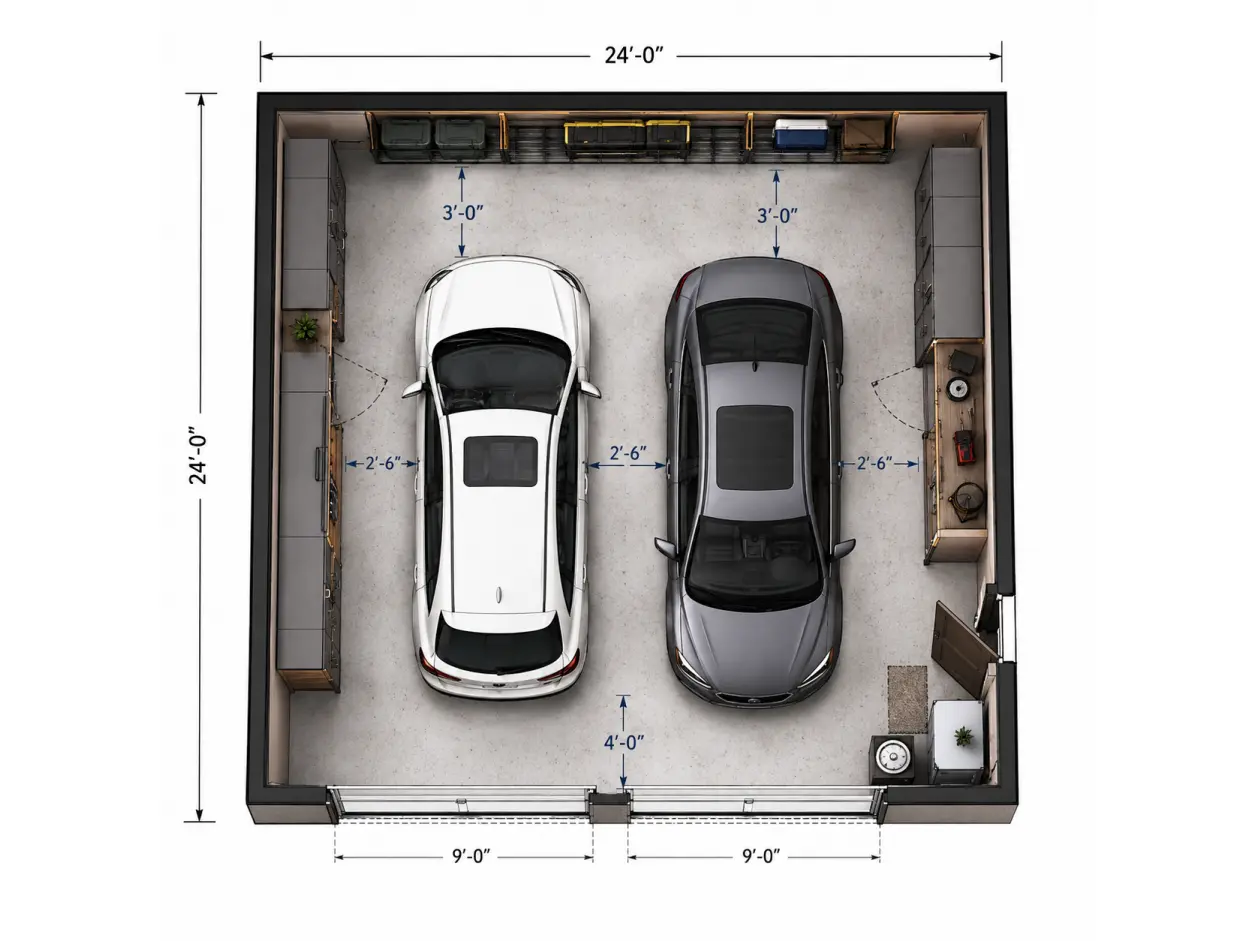 2 Car Garage 2.5D Floor Plan