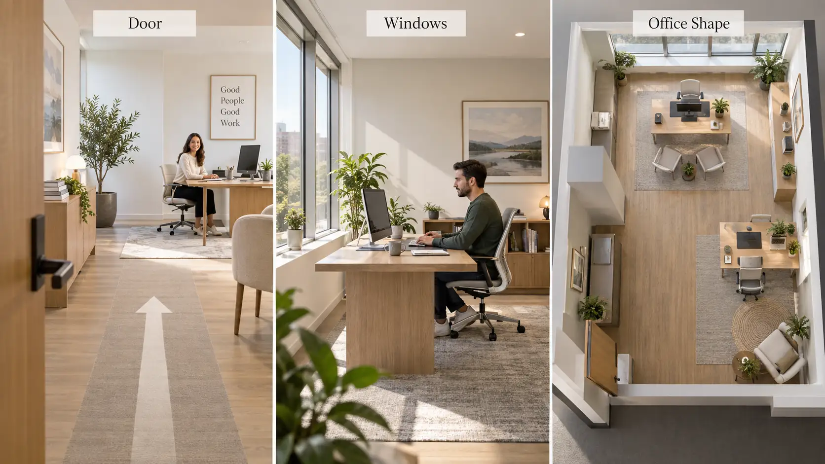 right feng shui door, windows and office shape
