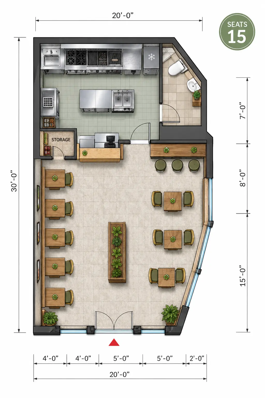 20x30ft Small Restaurant Layout