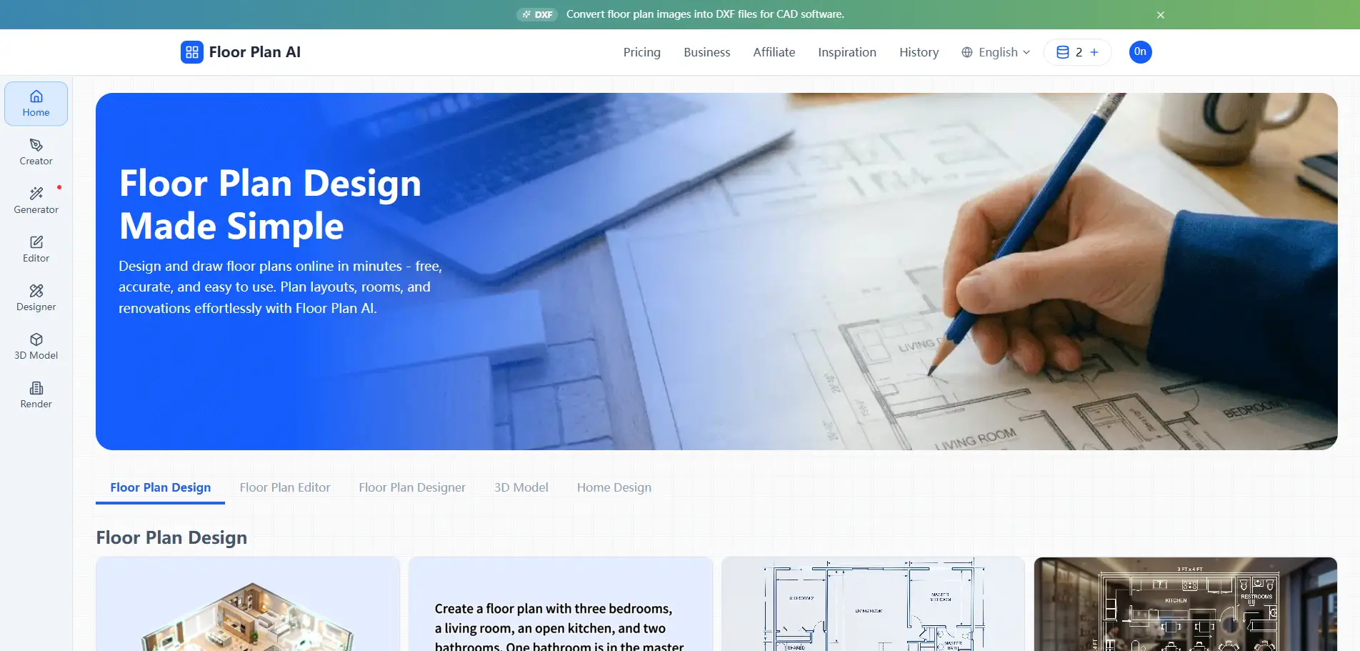 homepage of floor plan AI
