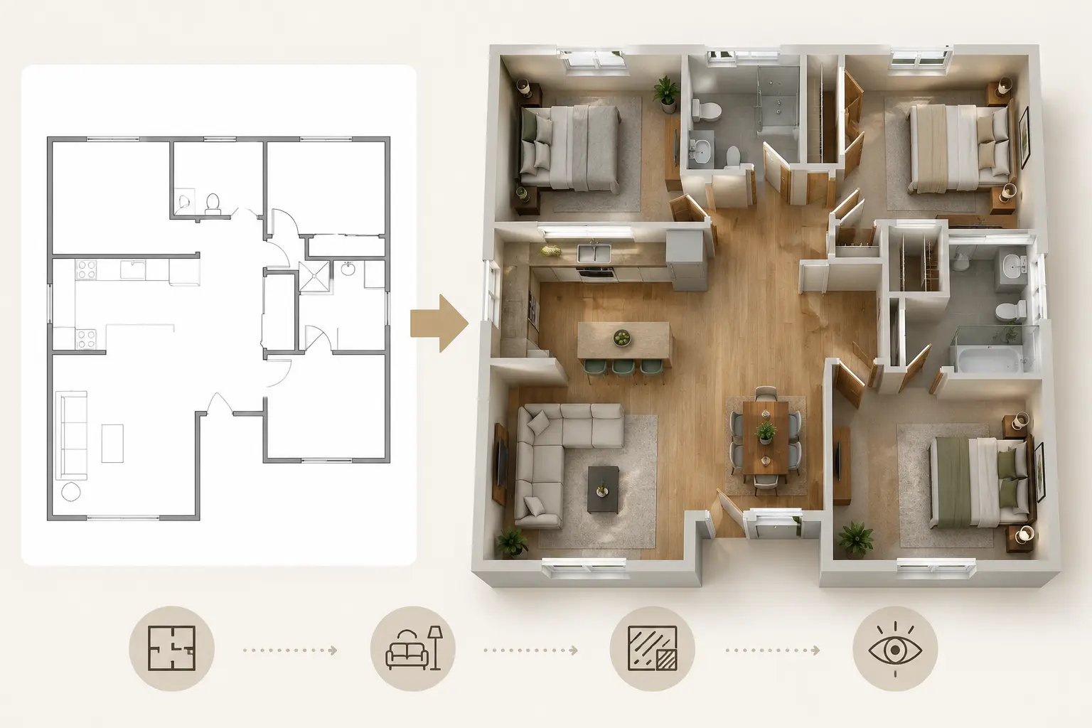 From Flat Floor Plans to Realistic Home Views