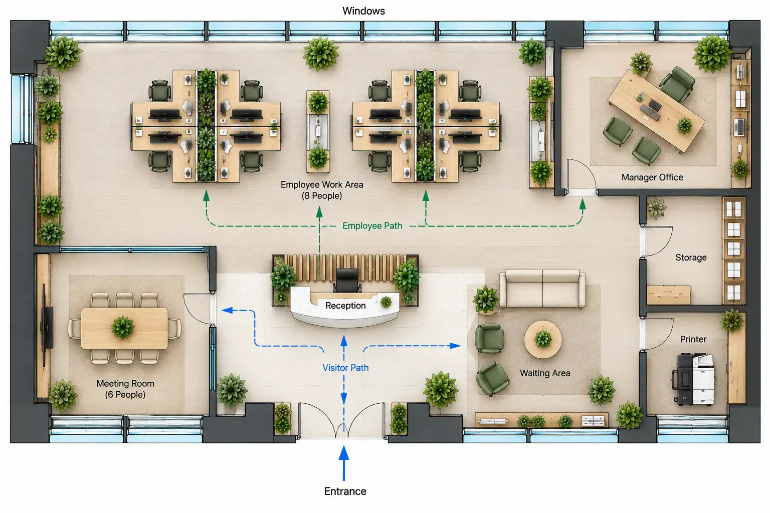 Client-Facing Feng Shui Office Layout
