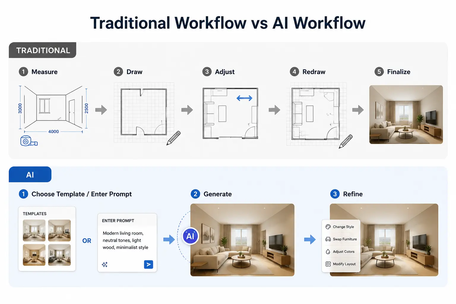 traditional workflow vs ai workflow